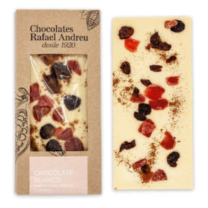 Tableta de Chocolate Blanco Arándanos, Fresas y Canela – 80 gr. – Rafael Andreu