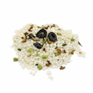 Risotto de Rebozuelo, Espárragos y Aceitunas Deshidratado