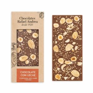 Tableta de Chocolate con Leche Almendras, Avellanas y Sésamo – 80 gr. – Rafael Andreu