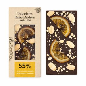 Tableta de Chocolate Negro 55% Almendras y Naranja – 80 gr. – Rafael Andreu