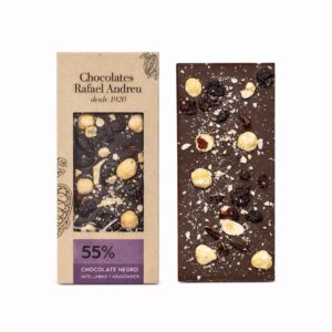 Tableta de Chocolate Negro 55% Arándanos y Avellanas – 80 gr. – Rafael Andreu