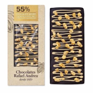 Tableta de Chocolate Negro 55% Cacahuetes Fritos, Miel y Chocolate Caramelizado – 80 gr. – Rafael Andreu