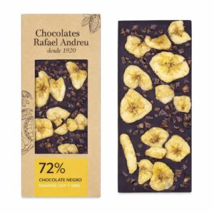Tableta de Chocolate Negro 72% Nibs y Banana – 80 gr. – Rafael Andreu